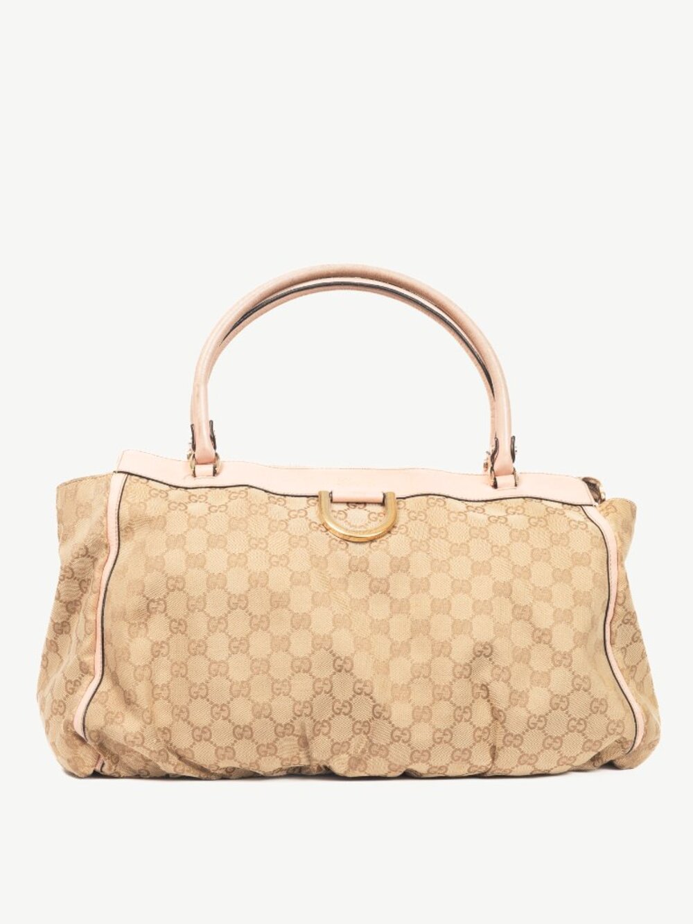 Gucci D-Gold Beige GG Canvas Leather-Trim Large Tote